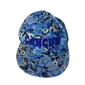Cancun Mexico Floral Snapback Hat Adjustable Blue & Black